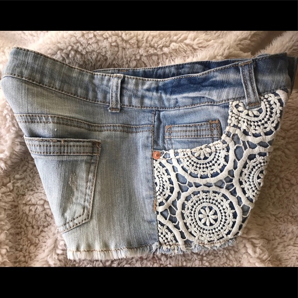 Mossimo Supply Co. Pants - Jean shorts with lace and fringe detail